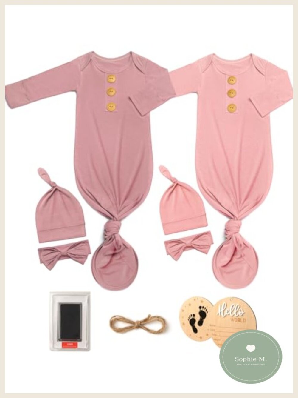 Newborn Knotted Gown Set Bamboo Viscose Sleeper Hello World Sign Ink Pad